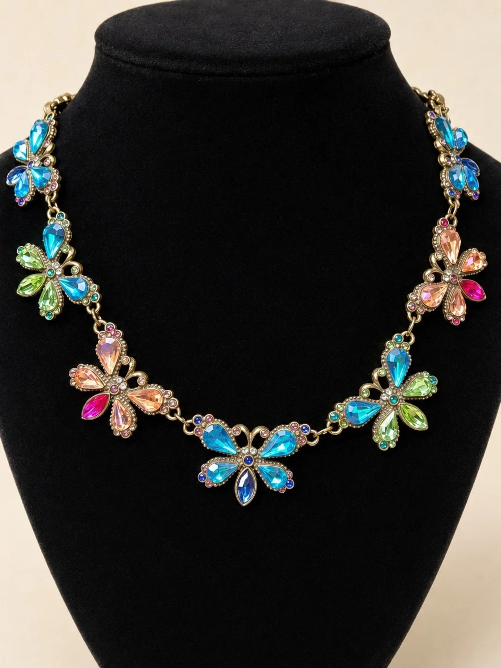Multicolor AB Crystal Butterfly Necklace & Earrings Set 16